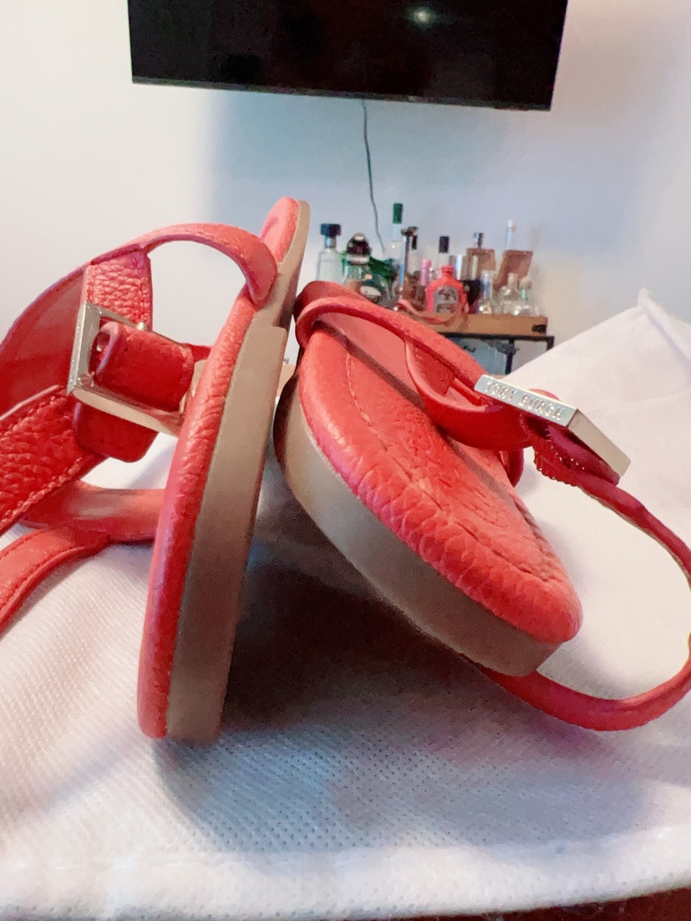 Tory Burch Coral Leather Logo Slingback Sandals - Picture 3 of 6